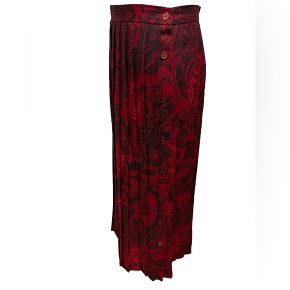 70s ABECROMBIE & FITCH BURGUNDY WHIMSIGOTH ROSE & PAISLEY KNIFE PLEAT MAXI SKIRT - Picture 5 of 13